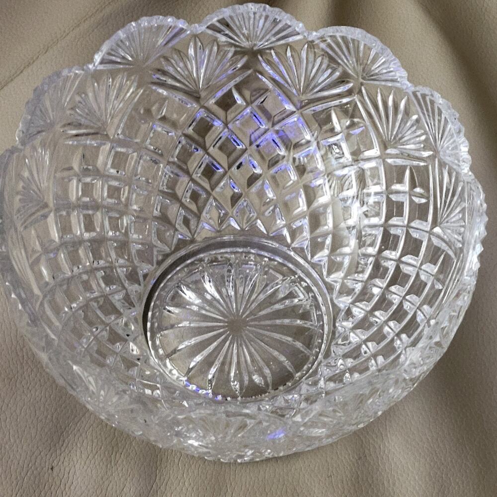 Vintage Shell Fan Pattern 24% Lead Crystal Bowl Imperial Glass Company‎